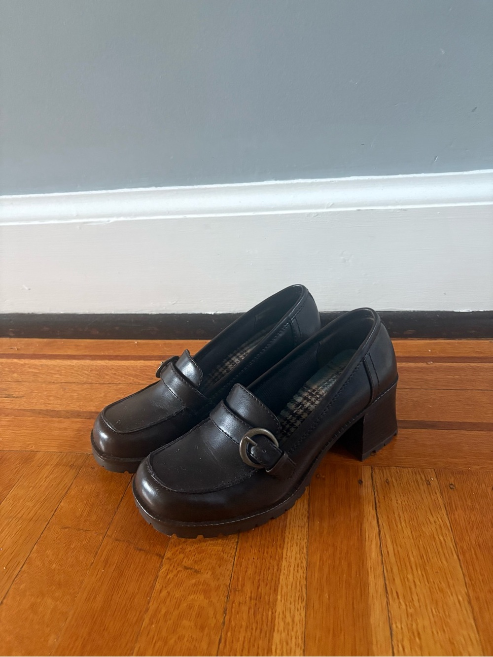 Brown Chunky Heel Loafers for Women